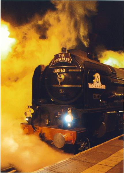 Tornado at night.JPG - "Tornado at Night" - by Elizabeth Robertshaw The new Tornado engine stops in the evening of  Oct 4th 2009 at Long Preston to take on water.